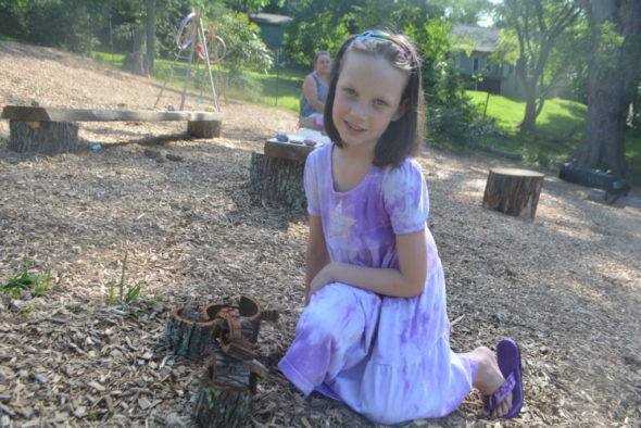 Aryanna Poorman, age 6, spent Saturday morning playing in the children’s garden at Clary Gardens. The children’s garden opened to the public at 10 a.m. on Saturday, June 17.