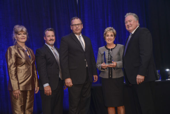 Left to Right:  Phyllis Grant, Sr. Manager, Supplier Diversity, Lockheed Martin Missiles and Fire Control; John Feeney, Director, Supply Chain Operations, Lockheed Martin Missiles and Fire Control; Dan Erb, President and CEO, Jones Metal Products; Pat Matchett, Manager, Customer Service, Jones Metal Products; and John Varley, VP, Global Supply Chain, Lockheed Martin Missiles and Fire Control. Orlando FL.