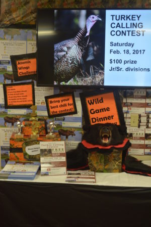 Chili Crossroads Bible Church has a display in its entryway showcasing information about its upcoming turkey calling contest and wild game dinner. Josie Sellers | Beacon