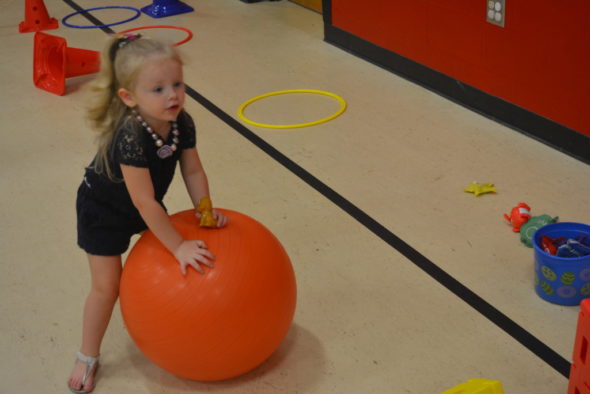 Briah Brickles enjoys some play time in the gym while taking part in the preschool transition program held at Hopewell School this summer. The program helped children involved in Hopewell Early Intervention prepare for the next step in their young lives.  Josie Sellers | Beacon