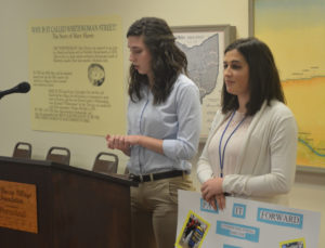 Coshocton County Youth Leadership Class of 2017 members were given $100 to use to make someone happy. Class members Liz Porteus and Tara Salmans decided to put their money together to help the local animal shelter. They presented on their project during their Feb. 15 program day. Josie Sellers | Beacon