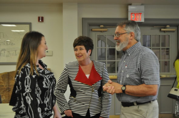 Dr. Jerold Meyer was honored at a retirement reception hosted by Interim HealthCare Hospice on Thursday evening, May 25 at the Lock Landing in the Roscoe Village Visitor Center. Conversing with Dr. Jerold Meyer is: left, Natalie Buller, who is serving an internship with The Salo Organization and Sue Buller, the Vice-President of Business Development for The Salo Organization, the company that owns Interim. Mark Fortune | Beacon 