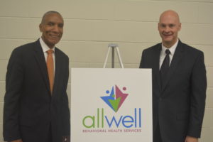 Six County Inc. and Thompkins Treatment announced their merger during a press conference held Oct. 18 at the Muskingum Welcome Center in Zanesville. Pictured are James McDonald, chief executive officer Allwell Behavioral Health Services and Dan Carpenetti, chief operating officer, child, adolescent, family and transitional services Allwell Behavioral Health Services. Josie Sellers | Beacon