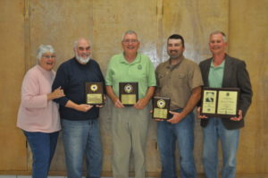 Award winners gathered for a photo following the dinner. Pictured from left are MaryAnn and Jim Williamson, Community Persons of the Year Award; Bob Buxton, Life Service Award; Travis Mullett, First Year Lion Award; and Fred Wachtel, W.R. “Dick” Bryan Award. Not pictured is Donald Smith, Lion of the Year Award. Mark Fortune | Beacon