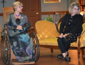 Shelly Lillibridge and Michelle Kittel practice a scene from “Web of Murder” which is being performed at the Triple Locks Theater. Josie Sellers | Beacon