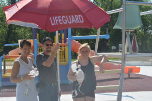 Lake Park Aquatic Center gladly accepted donations from volunteers who help with the kids swimming program. Pictured are volunteers Sher Alloway and Darrell Dunfee with Lake Park Aquatic Center Assistant Manager Rachel Schlarb. Coshocton’s pool also received two lifeguard umbrellas and two Ambu Spur II Bag Resuscitators. Josie Sellers | Beacon