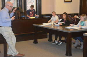 Judge Bob Batchelor, pictured at left, went over reasons for an attorney to object during a trial with students participating in a mock trial experience. Josie Sellers | Beacon