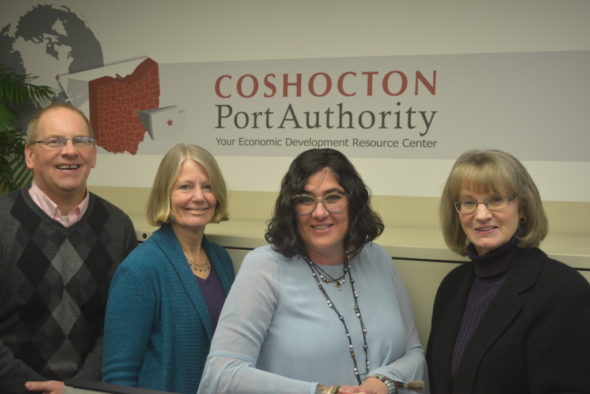 Coshocton Port Authority Grants from funds established by the Schooler Family Foundation were distributed to three different organizations on Feb. 15 by Port Authority Executive Director Dorothy Skowrunski. Pictured from left are: Mark Fortune from The Coshocton County Beacon; Patti Malenke, from the Johnson-Humrickhouse Museum; Michelle Turner-Ganz from Our Town Coshocton; and Skowrunski. Josie Sellers | Beacon